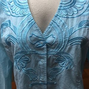 Soft Surroundings 97% Cotton Aqua Blouse Sz Medium